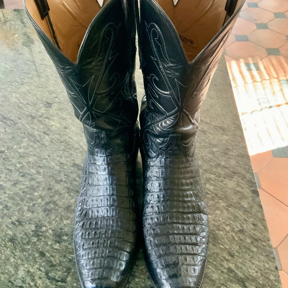 Black Crocodile Leather Cowboy Boots